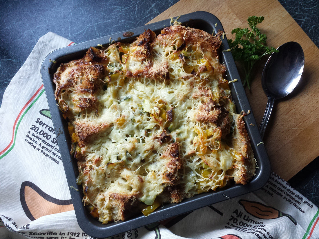 Becky's Savoury Bread & Butter Pudding with Manzanilla Jam