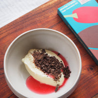 White Chocolate Mousse with Rhubarb and Mocha Crunch