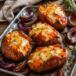 Roasted Sweet Potato with Mozzarella and Hot Habanero Honey