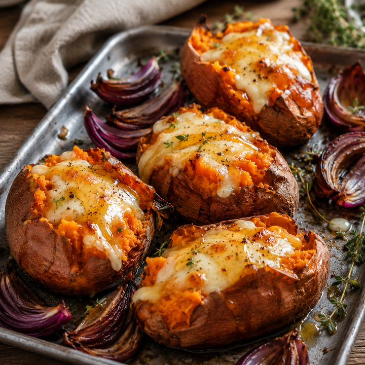 Roasted Sweet Potato with Mozzarella and Hot Habanero Honey