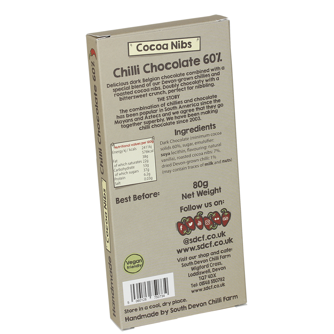 Cocoa Nibs Chilli Chocolate (80g)